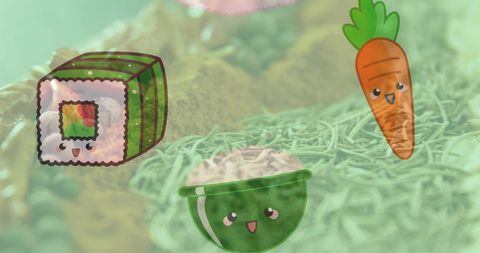 Cute Cartoon Food Illustrations with Healthy Eating Concept