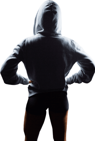 Rear view athlete in hood on transparent background