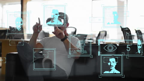 Man in Office Using Virtual Reality for Data Analysis