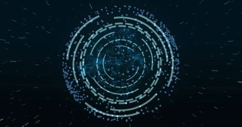 Futuristic digital interface with holographic rings and data nodes