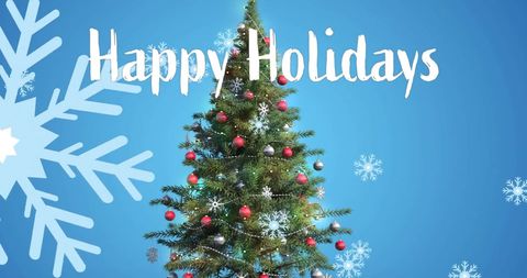 Festive Christmas Tree with Falling Snow and Happy Holidays Text - Download Free Stock Images Pikwizard.com