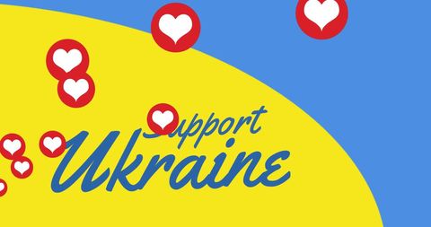 Support Ukraine Message with Hearts and National Colors