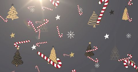 Festive Candy Cane Pattern with Christmas Trees on Dark Background