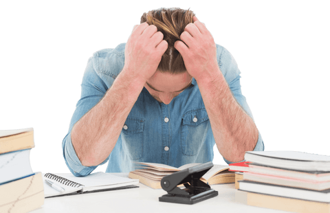 frustrated man in denim shirt sitting at desk surrounded by books transparent - Download Free Stock Videos Pikwizard.com