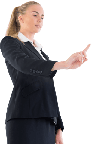 Focused Businesswoman Pointing Gesture Transparent Background