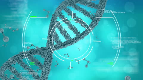 Animated DNA Strand with Molecules and Data Visualization
