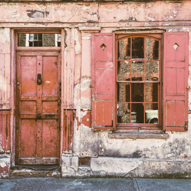 Weathered Red Door and Window of Old Rustic Building - Download Free Stock Photos Pikwizard.com