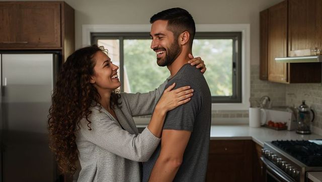 Happy Couple Sharing Tender Moment in Modern Kitchen