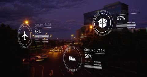 Digital Logistics Interface Over Cityscape