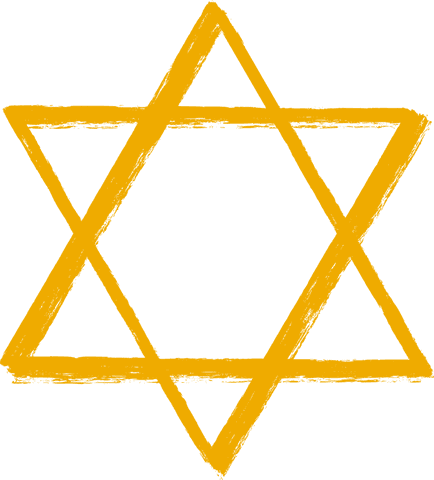 Stylized gold star of david on transparent background with rough edges