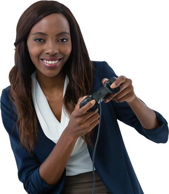 Transparent Smiling Businesswoman Playing Video Game with Controller - Download Free Stock Videos Pikwizard.com