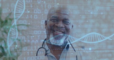 African American Doctor and Digital DNA Interface