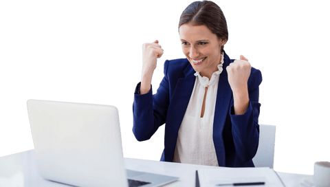 Transparent Businesswoman Celebrating Work Success at Laptop - Download Free Stock Videos Pikwizard.com