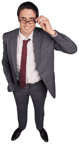 Transparent businessman adjusting glasses in formal suit and tie