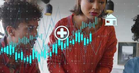 Diverse Coworkers Analyzing Digital Finance Data in Office