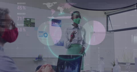 Diverse Managers Engaged in Virtual Infographic Presentation