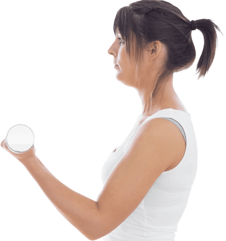 Focused Young Woman Exercising with Dumbbell Transparent Background