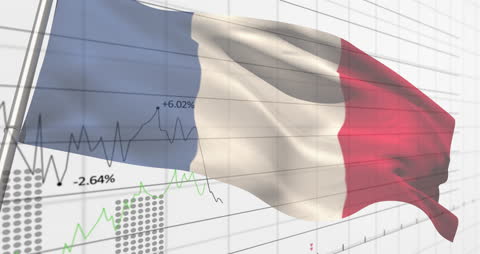 French Flag with Analyzing Economic Graphs in Background