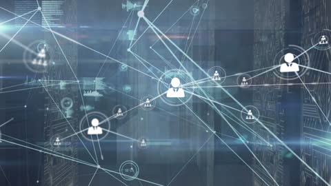 Digital Data Connections in Server Room with Network Icons