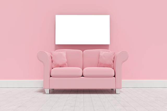 Blank TV frame with pink sofa in transparent background with pastel wall - Download Free Stock Videos Pikwizard.com