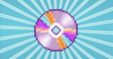 Retro pixel compact disc on vibrant pop art background