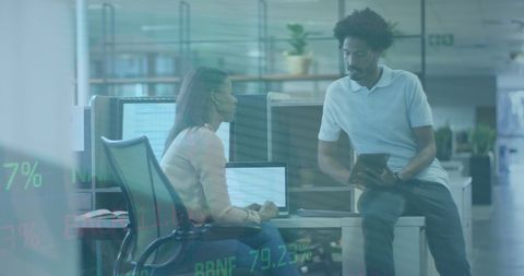 Financial analysis in modern office with diverse professionals