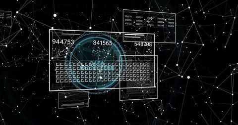 Futuristic cyber holographic interface with neon radar, grid ui and numeric readouts