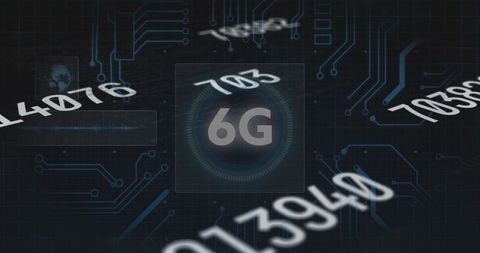 Futuristic 6G Technology Digital Interface with Circuit Graphics