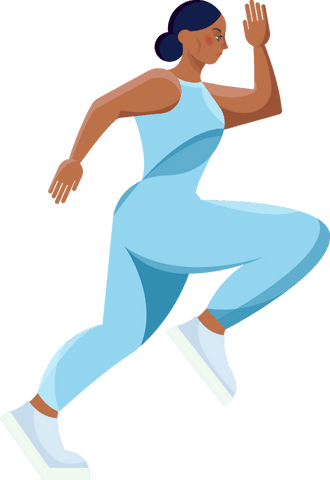 Sprinting Woman in Blue Activewear with Transparent Background