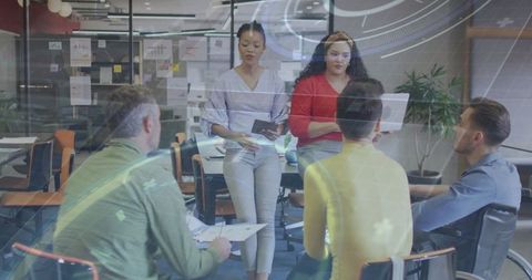 Business meeting in modern office with presentation technology