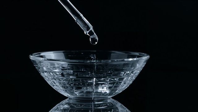 Precision Glass Pipette Droplet Falling into Patterned Bowl in Lab