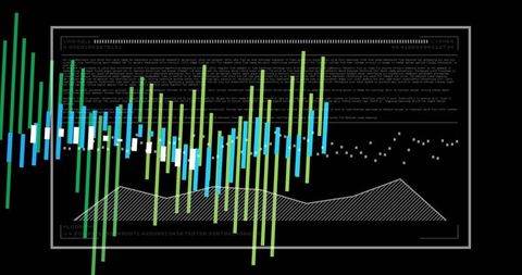 Neon Candlestick Analytics Dashboard Displaying Minimalist Data Visualization Code Overlay