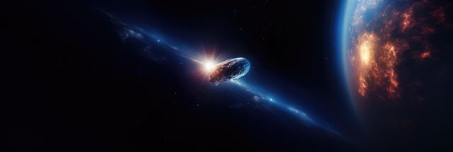 Asteroid Approaching Fiery Planet in Deep Space - Download Free Stock Images Pikwizard.com