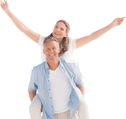 Joyful Couple Smiling with Playful Piggyback Ride Transparent Background
