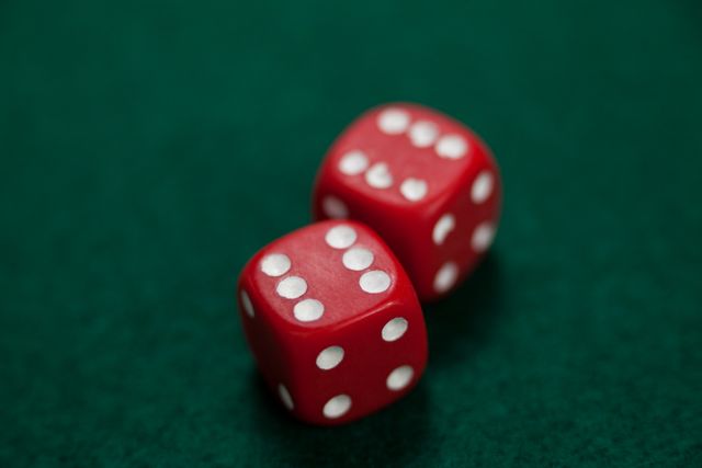 Pair of dice on poker table in casino
