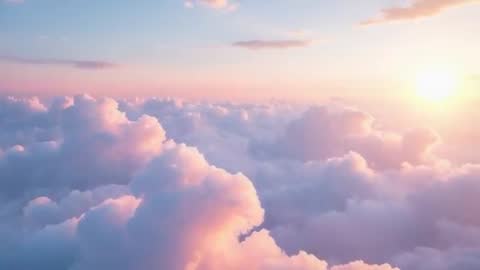 Serene Aerial View of Sunrise Over Soft Pastel Clouds