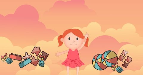 Happy Girl with Toys and Playful Clouds Illustrative Art - Download Free Stock Images Pikwizard.com