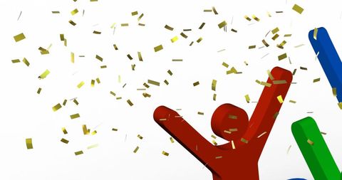 Gold Confetti Falling Over Colorful Figures and Puzzle Pieces