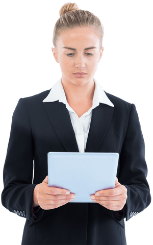 Professional Woman Using Tablet Device on Transparent Background