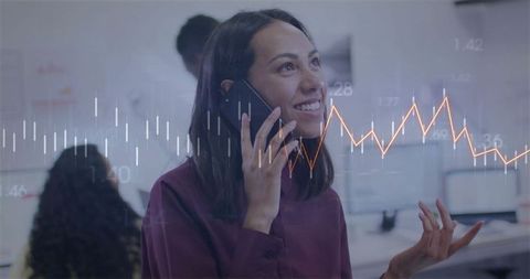 Businesswoman Engaging in Data-Driven Communication at Modern Office