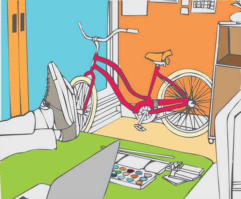transparent colorful creative workspace with bicycle and art supplies - Download Free Stock Videos Pikwizard.com