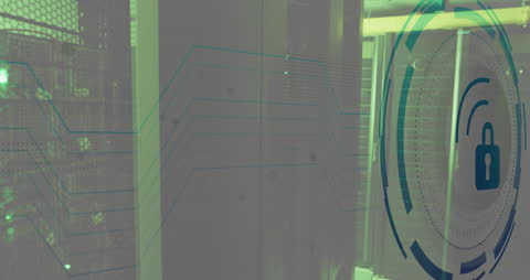 Futuristic Digital Security in Server Room Concept Animation