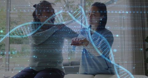 Innovative Healthcare Concept: DNA Strand Overlay on Physiotherapy Session