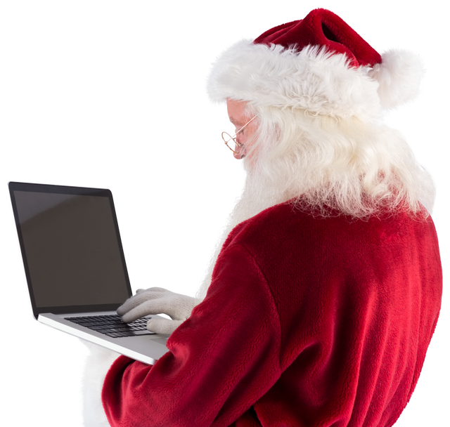 Transparent Santa Claus Using Laptop Isolated on White Background - Download Free Stock Videos Pikwizard.com