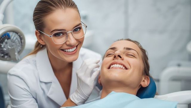 Cheerful Dentist with Patient in Modern Dental Clinic
