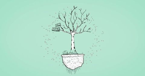 Floating Island Life with Digital Technology Tree