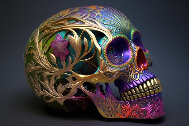 Golden blue mexican decorative sugar skull on blue background, using generative ai technology - Download Free Stock Photos Pikwizard.com
