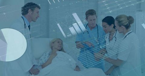 Medical team consulting beside bed of hospital patient