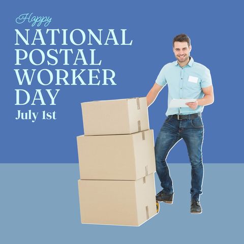 smiling delivery man celebrating national postal worker day - Download Free Stock Templates Pikwizard.com