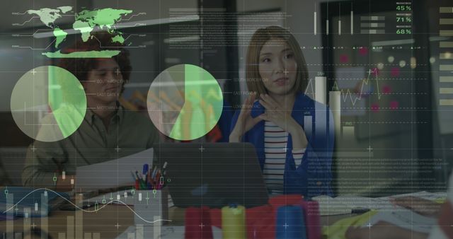 Multinational Team Discussing Data Analysis with Digital Graphics Overlay - Download Free Stock Images Pikwizard.com